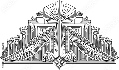 Elegant Art Deco architectural flourish embodies timeless glamour and sophisticated design, perfect for luxury branding and vintage projects.