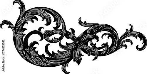 Elegant ornate scrollwork design flourishes with intricate vine details creating a sophisticated decorative element for premium branding and artistic projects