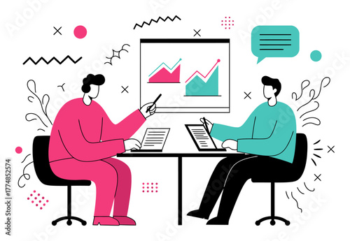 Meeting Moderator Facilitating Discussion Minimalist Flat Vector Illustration