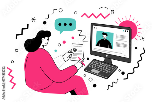 Virtual Conference Attendee Minimalist Flat Vector Illustration