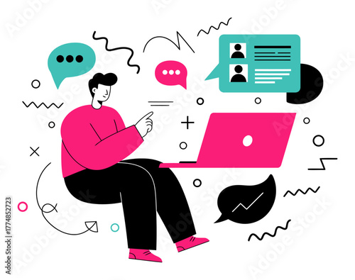 Virtual Conference Attendee Minimalist Flat Vector Illustration