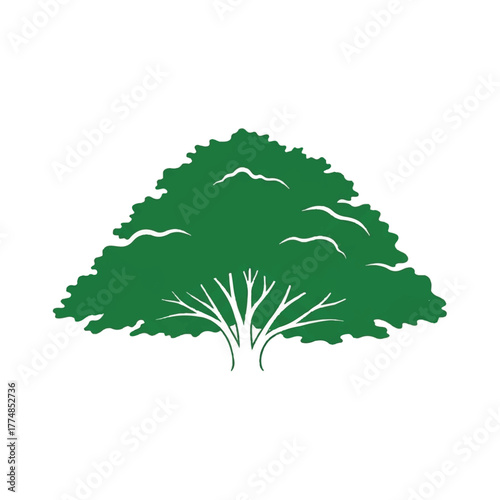 Green tree silhouette with a broad canopy and visible roots, symbolizing nature's strength and growth
