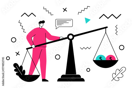 Person Balancing Risk and Reward Scale Minimalist Vector Illustration