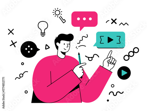 Brainstorming Creative Concepts Minimalist Flat Vector Illustration