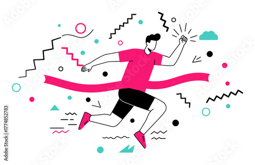 Minimalist Finish Line Breakthrough Vector Illustration