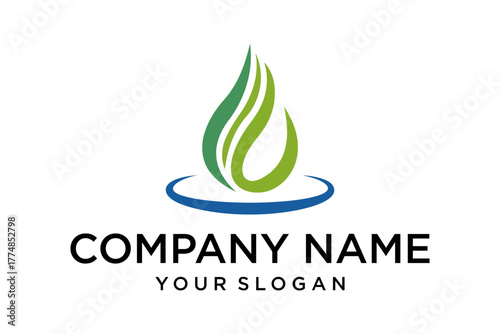 Abstract Green and Blue Flame Water Drop Company Logo Design Template