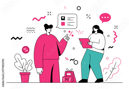 Minimalist Flat Vector Illustration of Person Comparing Prices