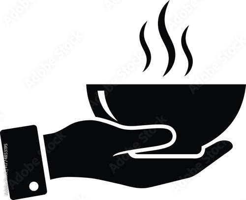 Hand holding a hot bowl silhouette on white background 