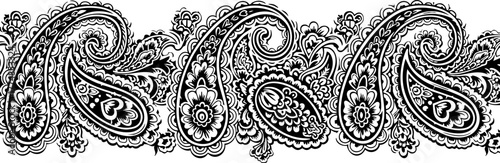 Elegant black and white paisley design for fashion, textile, or wallpaper projects, adding a touch of vintage charm and sophisticated detail to any creative work