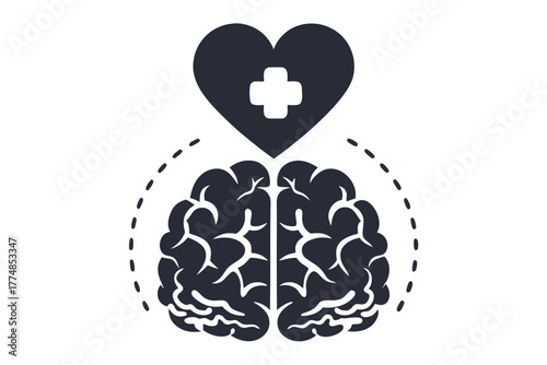 One half heart and the other half is a human brain illustration