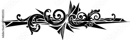 Elegant flourish design element with sharp geometric accents, perfect for modern brands needing a touch of classic sophistication and edginess