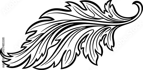 Elegant swirling leaf design for invitations, cards, logos, and branding projects requiring a touch of nature and sophisticated artistry in monochrome