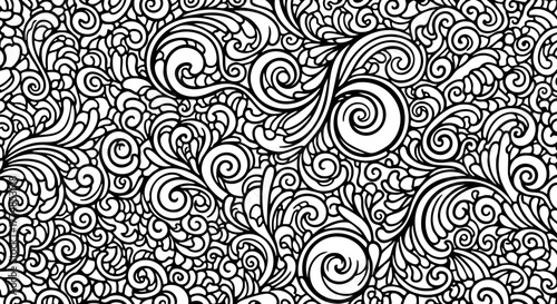 Intricate black and white floral scrollwork pattern creates a sophisticated and timeless design element for creative projects and elegant decor applications.