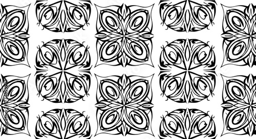 Schilderij op canvas Elegant black and white abstract ornamental pattern with intricate swirls and sy