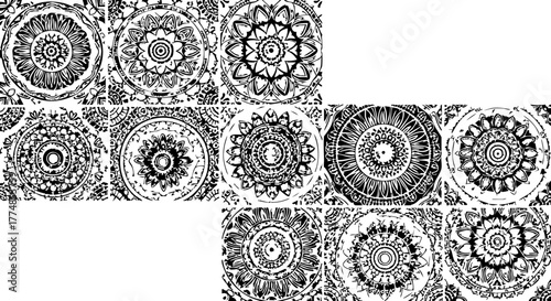 Intricate mandala patterns offering a sense of calm, spirituality, and decorative artistry for diverse design projects seeking elegance and detail.