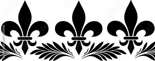 Elegant black fleur de lis border design with laurel leaves, perfect for premium invitations, royal branding, and sophisticated decorative accents.