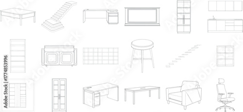 Variety of architectural schematics and design sketches