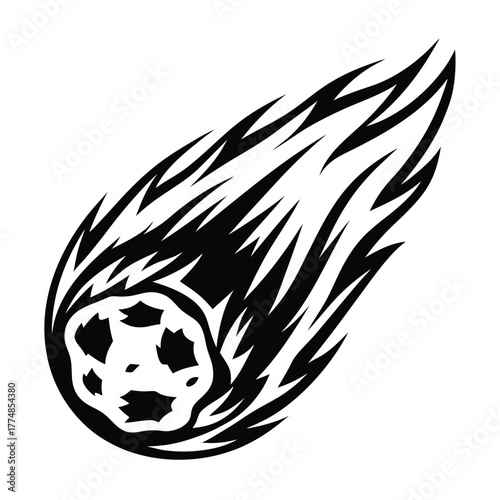 Ornate comet hurtles through space, its fiery monochrome tail illuminating the cosmos