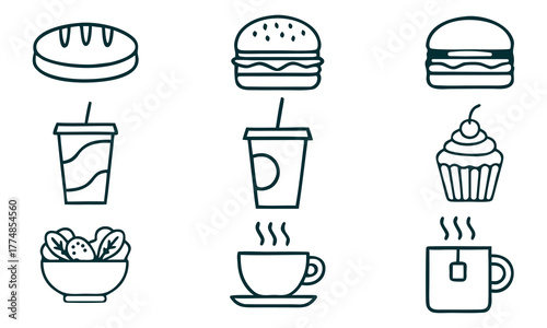 Food and Drink Line Icon Set  Minimal Outline Style Vector Collection