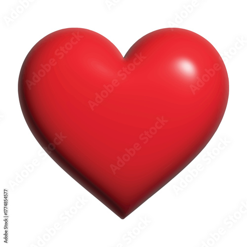 Red 3D shiny heart isolated on a white background. Trendy vector illustration icon design. "I love you" symbol. Happy Valentine's Day. Rendered healthcare concept sign vector. Love and romance symbol.