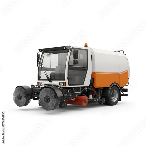Realistic street cleaning truck isolated on white background