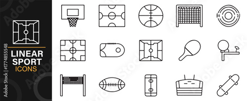 Minimalist vector pack of outline sport icons for recreation, health, and exercise themes.