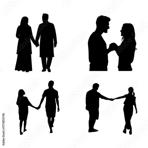 Silhouettes of man and woman relationship.