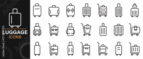 Outline luggage and travel bag icons collection for tourism, journey, and trip concepts.