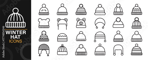 Vector pack of knitted winter hats and accessories for cozy seasonal fashion themes.