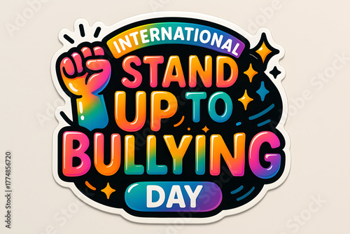 International stand up to bullying day colorful graphic with raised fist and stars symbolizing unity and support