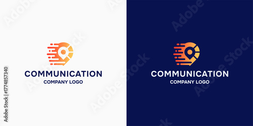 Dynamic Communication Company Logo with Gradient Speeding Location Pin