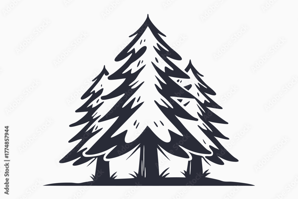 Obraz premium Three simple monochrome pine trees stand tall together in an artistic style