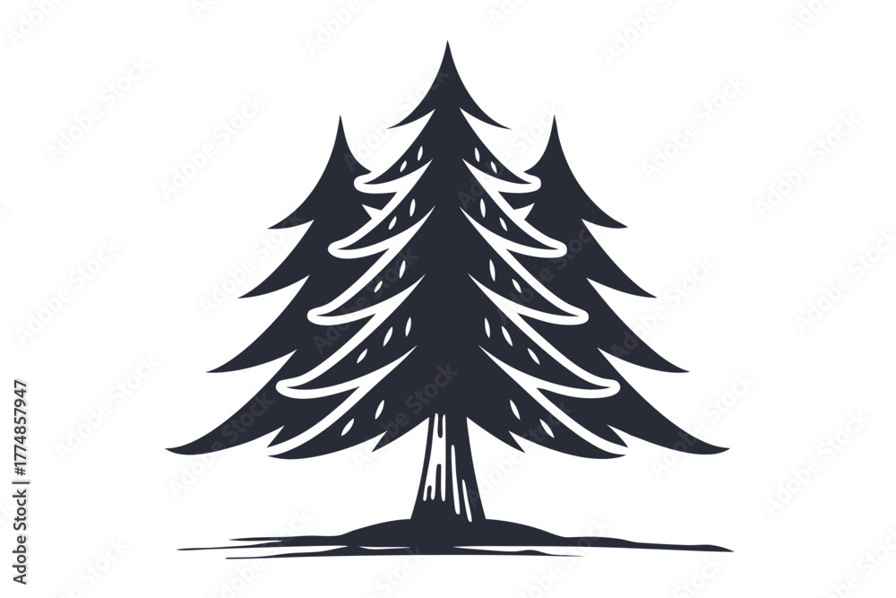Obraz premium Three dark silhouette evergreen trees stand tall together on a flat ground plane