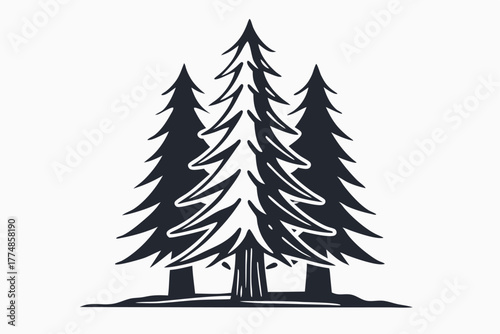 Three towering evergreen trees cast a tranquil silhouette against a plain, light colored backdrop