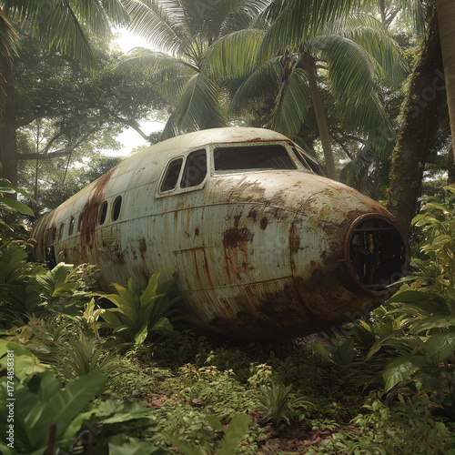 Wallpaper Mural Rusted, decaying airplane lost in the jungle Torontodigital.ca