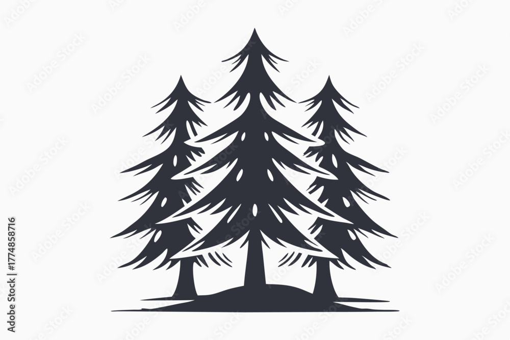 Obraz premium Isolated pine trees with unique branches stand together in a silhouette forest scenery