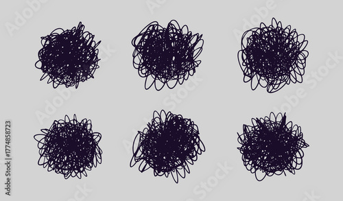 Chaos and brain line doodle icon stress and anxiety scribbles. Thinking and mental challenges and mind scribbles.