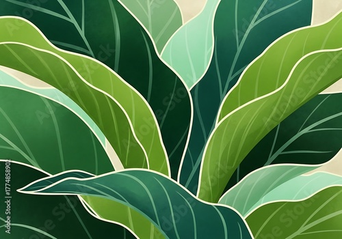 Illustration of a fiddle leaf fig plant with green leaves and white outline