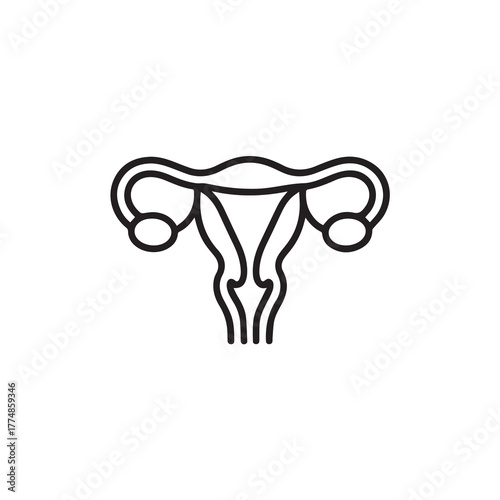 Uterus and Ovaries Line Art Icon - Minimalist Female Reproductive System