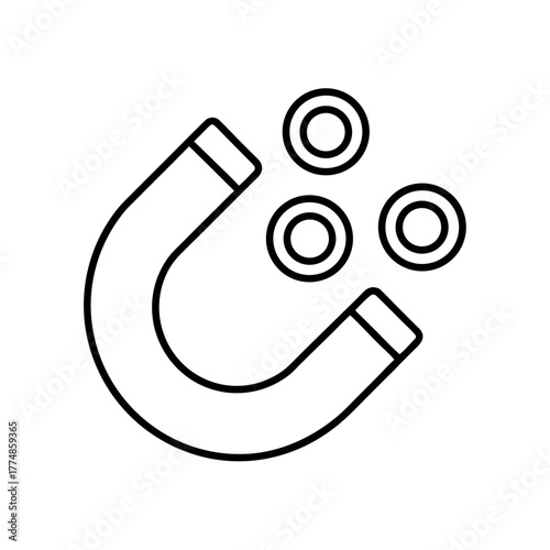 Horseshoe magnet attracting three coins silhouette