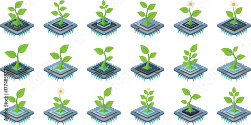 A seamless vector pattern featuring a green eco leaf icon set, symbolizing nature and environmental design