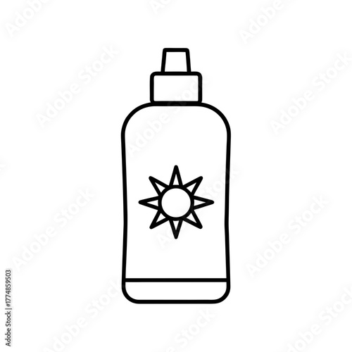 Outline bottle of sunscreen with sun icon silhouette