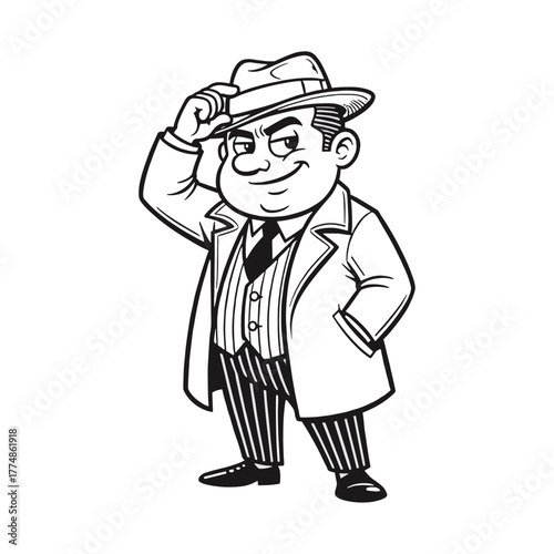 Retro Gangster with Trench Coat and Hat icon logo flat vector design