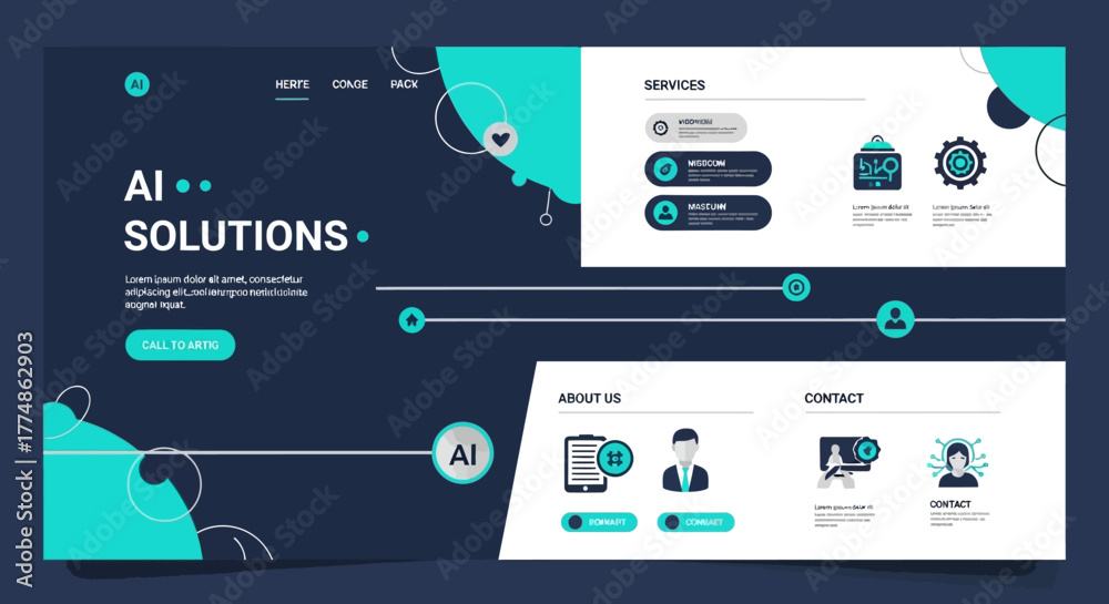 Fototapeta premium AI Solutions Website Design Modern Interface for Business Technology.