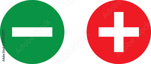 Green minus and red plus symbols representing opposites