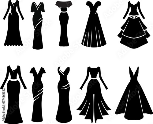 Elegant female fashion dress design with classic silhouette