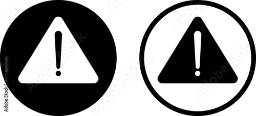 Two warning symbols with exclamation marks inside triangles