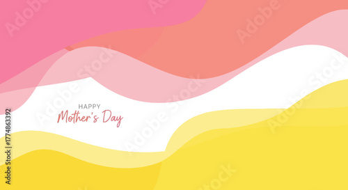 Happy Mothers Day greeting card with abstract colorful wavy shapes.