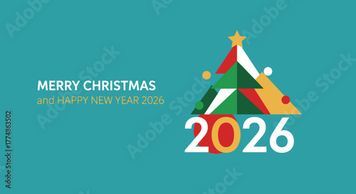 Merry Christmas and Happy New Year 2026 Greeting Card Design.