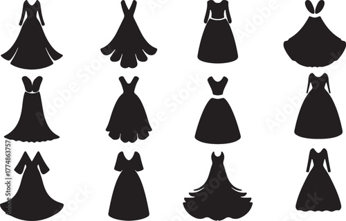 Elegant female fashion dress design with stylized silhouette